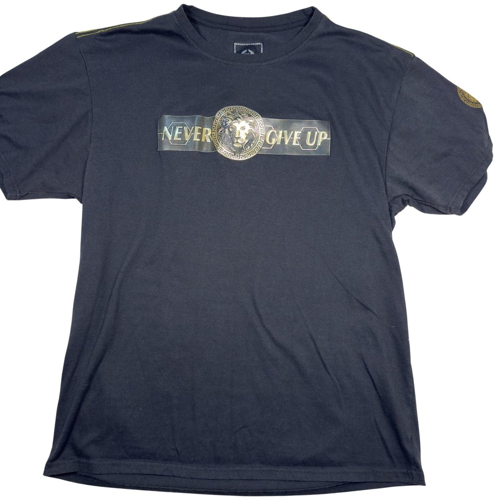 CR24 T-Shirt‎ Men's 2XL Never Give Up Lion Graphic Metallic Streetwear Black